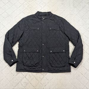 Zara Jacket Mens XXL Blue Navy Diamond Quilted 4 Pocket High Neck Moto